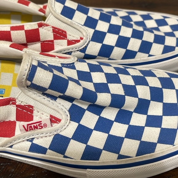 Vans Off The Wall checked Checkerboard Slip-On sneakers red blue white Mens 7.5 - Picture 7 of 16